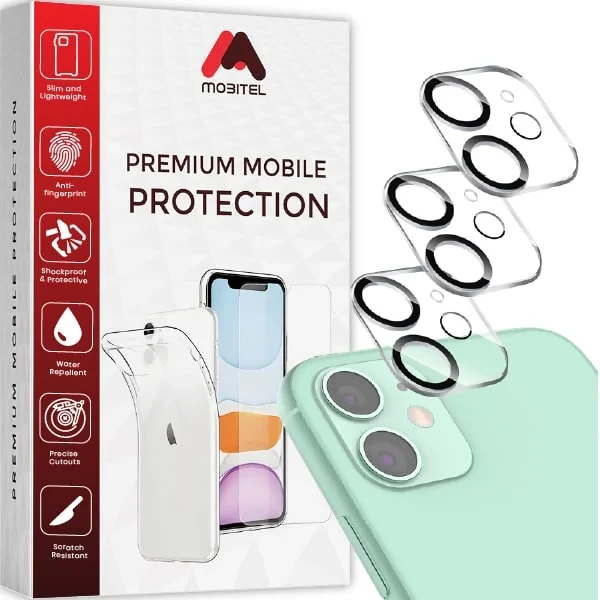 Mobitel {3-Pack} Camera Lens Protector for iPhone 11 & iPhone 12 Mini - Anti-Bubble | Impact Protection | Ultra Clear